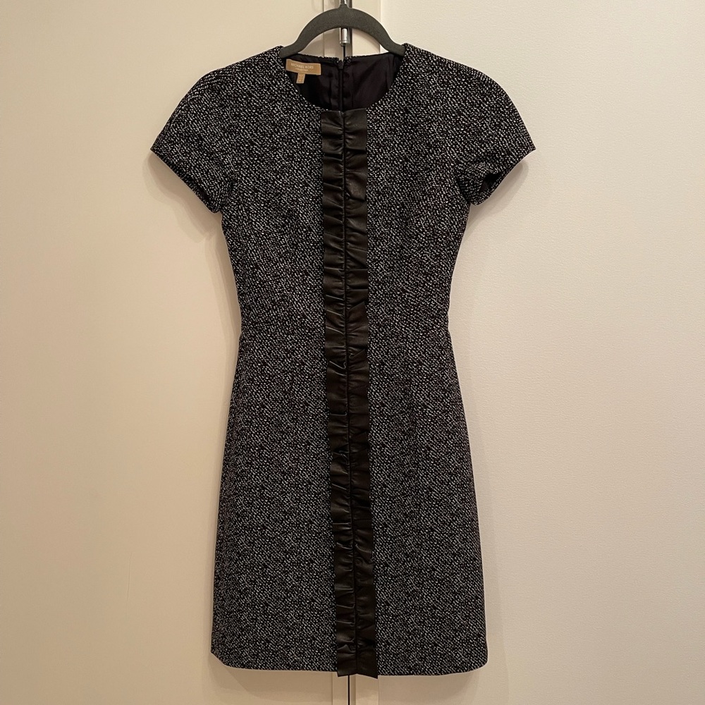 Michael Kors Collection Made in Italy Lana Virgin Wool Black Tweed Dress  0/00